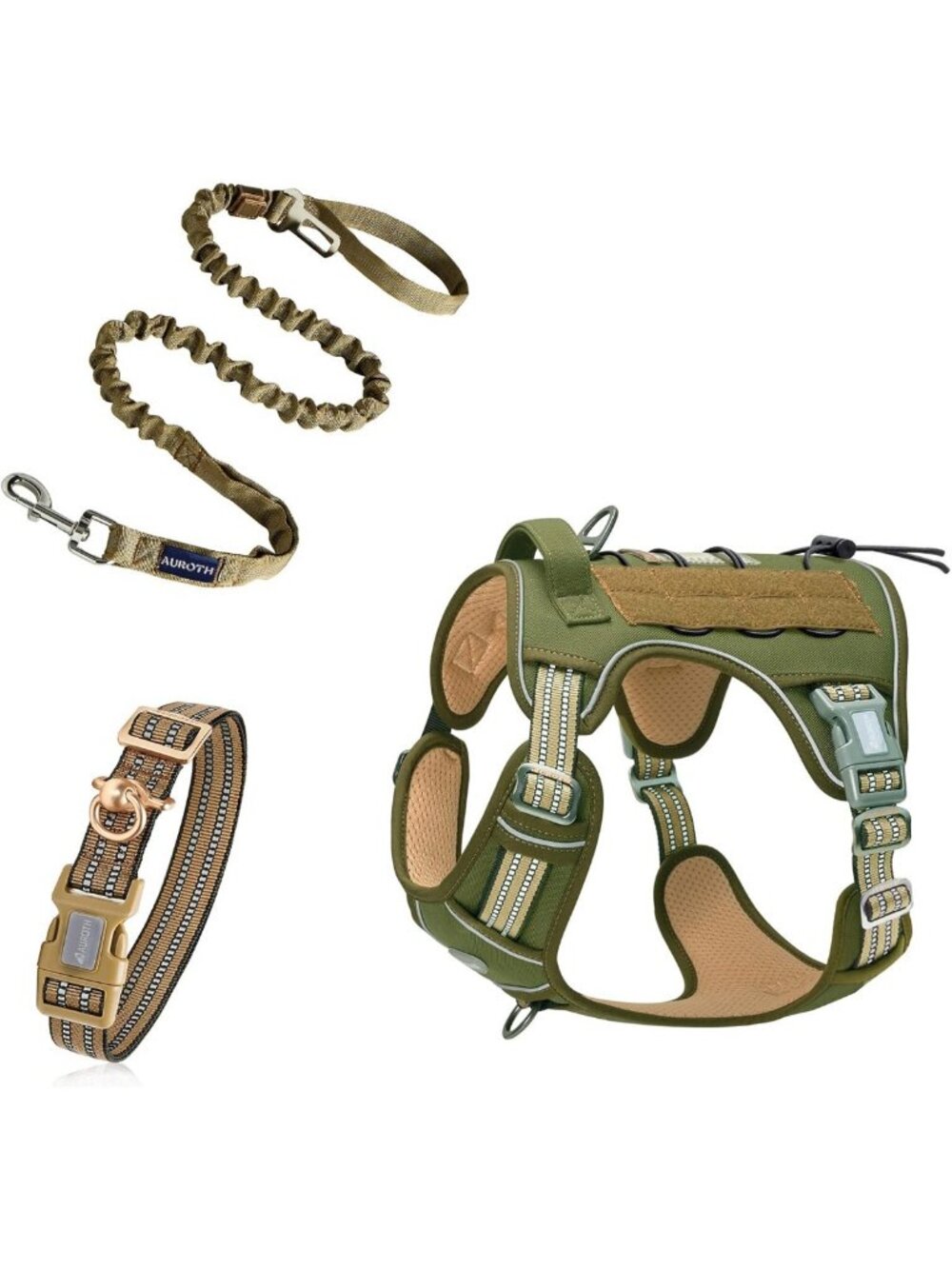 Tactical Dog Harness Set with 6FT Heavy Duty Leash & Reflective Collar for Large